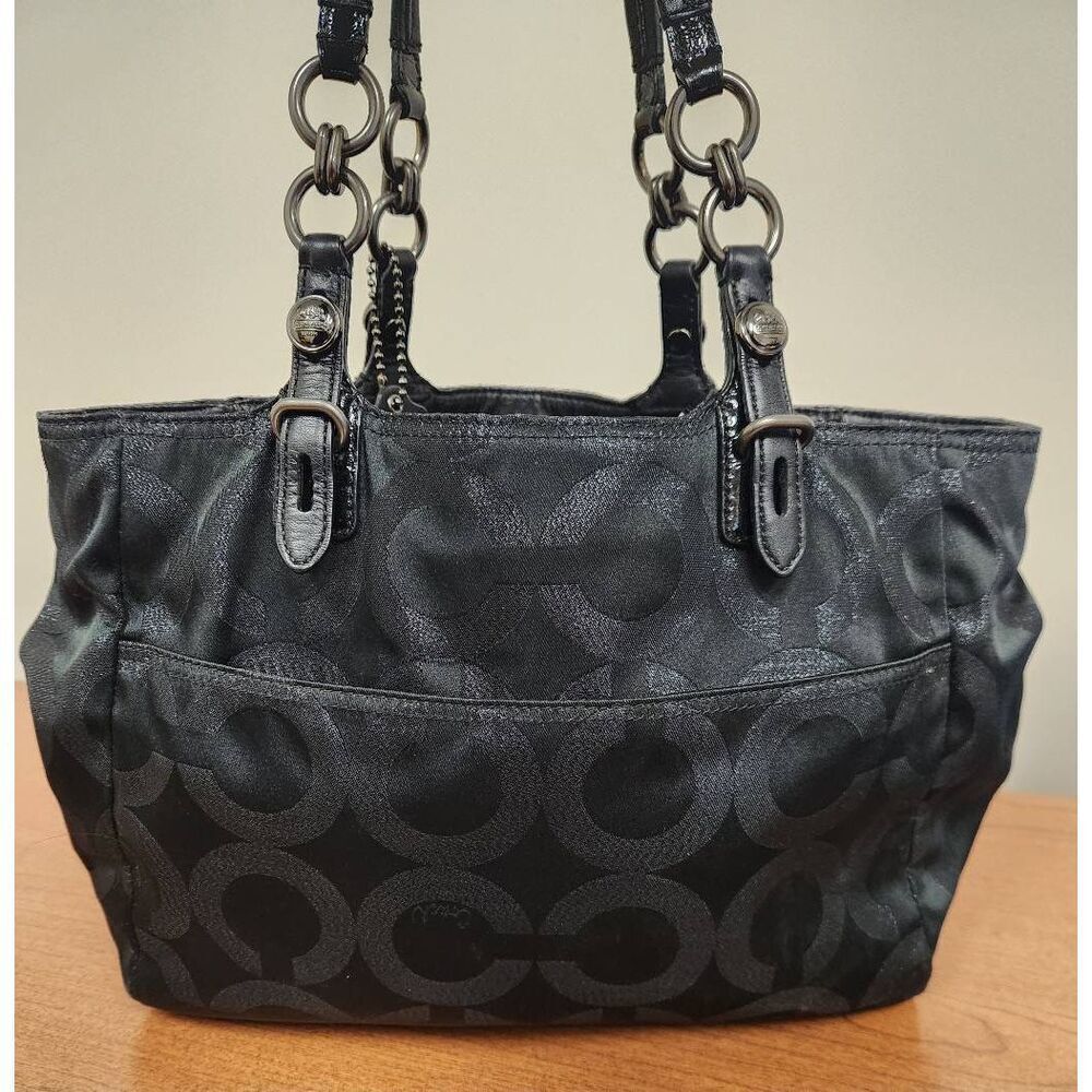 Coach Mia Op Art Lurex Black Canvas Tote 15746 - Picture 7 of 13